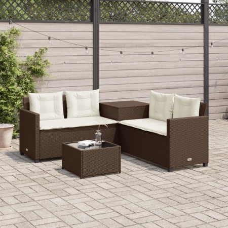 Sofá de jardín en forma de L con mesa y cojines ratán PE marrón de , Conjuntos de jardín - Ref: Foro24-369028, Precio: 287,36...