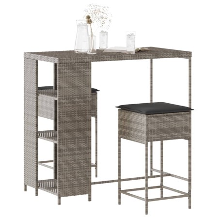 Juego de bar de jardín de 3 piezas con cojines ratán PE gris de , Conjuntos de jardín - Ref: Foro24-3261494, Precio: 229,71 €...