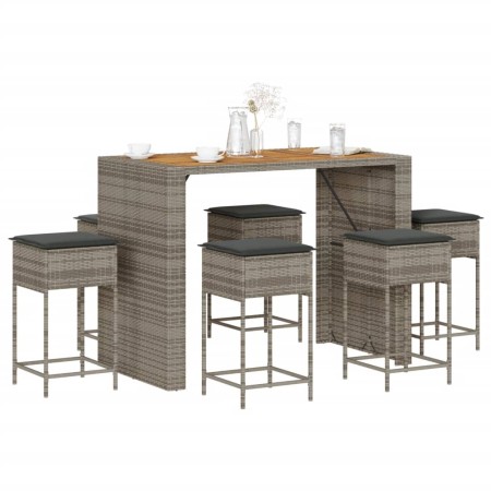 Juego de bar de jardín 7 piezas con cojines ratán PE negro de , Conjuntos de jardín - Ref: Foro24-3261518, Precio: 545,69 €, ...