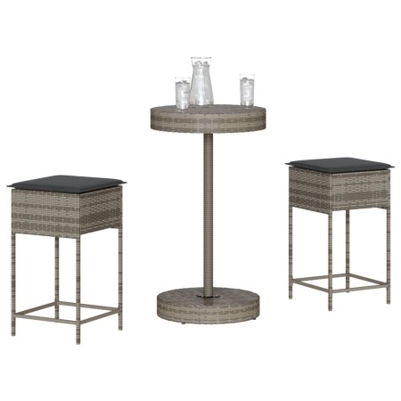 Juego de bar de jardín de 3 piezas con cojines ratán PE gris de , Conjuntos de jardín - Ref: Foro24-3261442, Precio: 192,86 €...