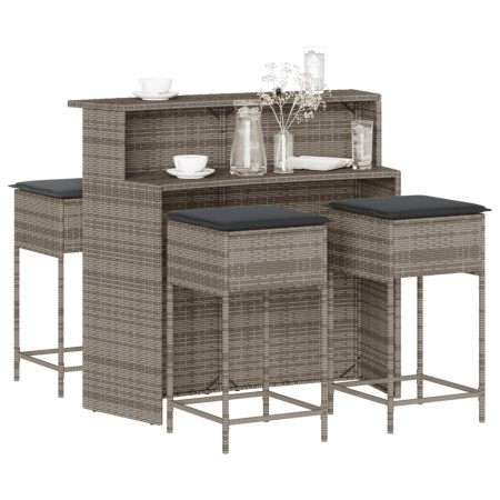 Juego de bar de jardín de 5 piezas con cojines ratán PE gris de , Conjuntos de jardín - Ref: Foro24-3261489, Precio: 407,77 €...
