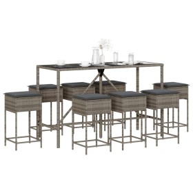 Juego de bar de jardín de 9 piezas con cojines ratán PE gris de , Conjuntos de jardín - Ref: Foro24-3261475, Precio: 502,44 €...