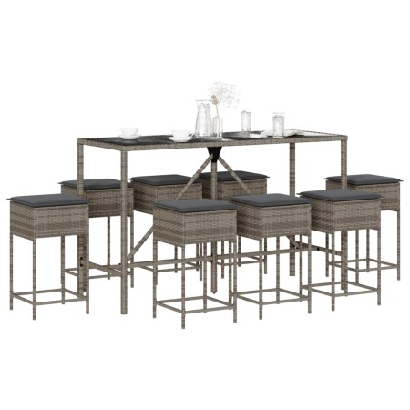 Juego de bar de jardín de 9 piezas con cojines ratán PE gris de , Conjuntos de jardín - Ref: Foro24-3261475, Precio: 502,44 €...