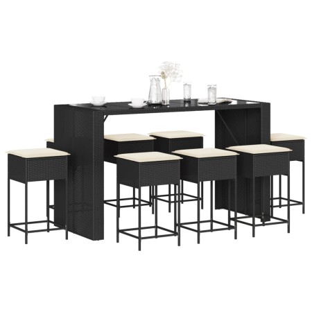 Juego de bar de jardín 9 piezas con cojines ratán PE negro de , Conjuntos de jardín - Ref: Foro24-3261513, Precio: 666,95 €, ...