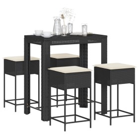 Mesa y taburetes altos jardín 5 pzas y cojines ratán PE negro de , Conjuntos de jardín - Ref: Foro24-3261454, Precio: 352,39 ...
