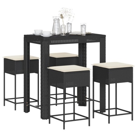 Mesa y taburetes altos jardín 5 pzas y cojines ratán PE negro de , Conjuntos de jardín - Ref: Foro24-3261454, Precio: 352,39 ...