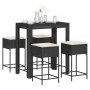 Mesa y taburetes altos jardín 5 pzas y cojines ratán PE negro de , Conjuntos de jardín - Ref: Foro24-3261454, Precio: 352,39 ...