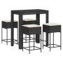 Mesa y taburetes altos jardín 5 pzas y cojines ratán PE negro de , Conjuntos de jardín - Ref: Foro24-3261454, Precio: 352,39 ...