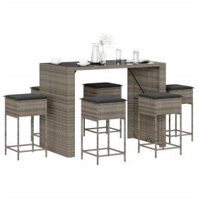 Juego de bar de jardín 7 piezas con cojines ratán PE gris de , Conjuntos de jardín - Ref: Foro24-3261511, Precio: 556,67 €, D...