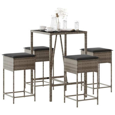 Juego de bar de jardín de 5 piezas con cojines ratán PE gris de , Conjuntos de jardín - Ref: Foro24-3261463, Precio: 309,64 €...