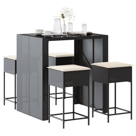 Juego de bar de jardín de 5 piezas con cojines ratán PE negro de , Conjuntos de jardín - Ref: Foro24-3261507, Precio: 393,84 ...