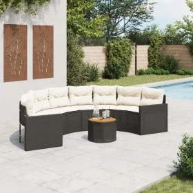 Sofá de jardín semicircular con mesa y cojines ratán PE negro de , Sofás de exterior - Ref: Foro24-3318521, Precio: 488,32 €,...