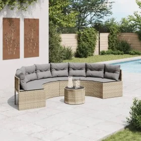 Halbrundes Gartensofa mit Tisch und Kissen aus beigem PE-Rattan. von , Outdoor-Sofas - Ref: Foro24-3318528, Preis: 468,85 €, ...