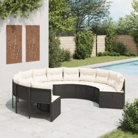 Sofá de jardín redondo con cojines ratán sintético negro de , Sofás de exterior - Ref: Foro24-3318540, Precio: 619,27 €, Desc...