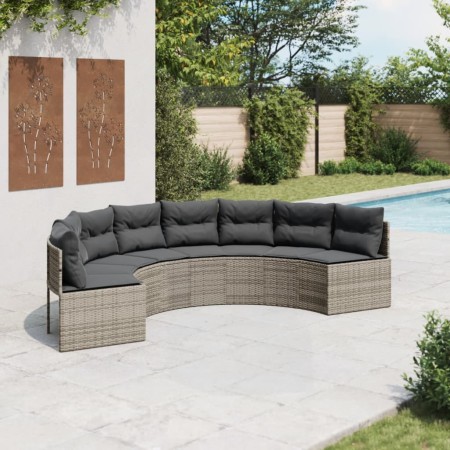 Sofá de jardín semicircular con cojines ratán sintético gris de , Sofás de exterior - Ref: Foro24-3318523, Precio: 502,32 €, ...