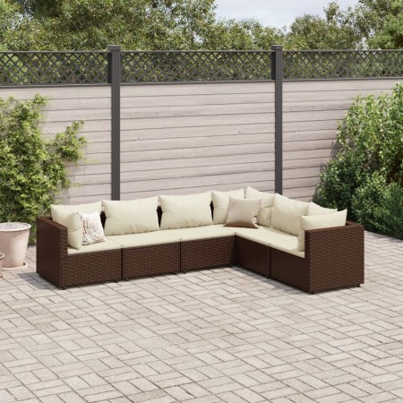 Set muebles de jardín 6 piezas y cojines ratán sintético marrón de , Conjuntos de jardín - Ref: Foro24-3308137, Precio: 508,0...