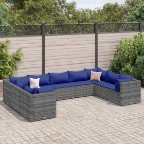 Set de muebles de jardín 9 pzas y cojines ratán sintético gris de , Conjuntos de jardín - Ref: Foro24-3308271, Precio: 632,81...