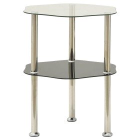 Mesa auxiliar 2 niveles vidrio transparente y negro 38x38x50 cm en Mesas auxiliares | Comprar online en Foru.es