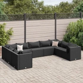 Set de muebles de jardín 9 pzas y cojines ratán sintético negro de , Conjuntos de jardín - Ref: Foro24-3308267, Precio: 740,3...