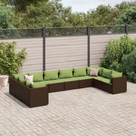 Set muebles de jardín 10 pzas y cojines ratán sintético marrón de , Conjuntos de jardín - Ref: Foro24-3308286, Precio: 766,84...