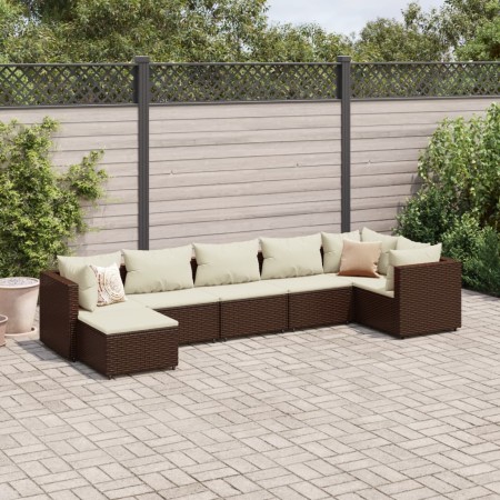 Set muebles de jardín 7 piezas y cojines ratán sintético marrón de , Conjuntos de jardín - Ref: Foro24-3308225, Precio: 556,0...