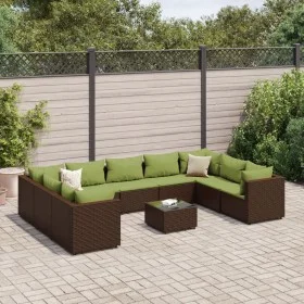 Set muebles de jardín 10 pzas y cojines ratán sintético marrón de , Conjuntos de jardín - Ref: Foro24-3308278, Precio: 720,35...