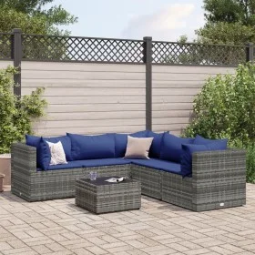 6-piece garden furniture set with gray synthetic rattan cushions by , Garden sets - Ref: Foro24-3308135, Price: 390,14 €, Dis...