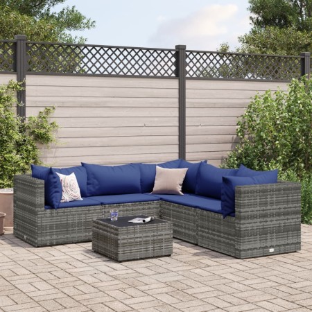 Set de muebles de jardín 6 pzas y cojines ratán sintético gris de , Conjuntos de jardín - Ref: Foro24-3308135, Precio: 394,42...