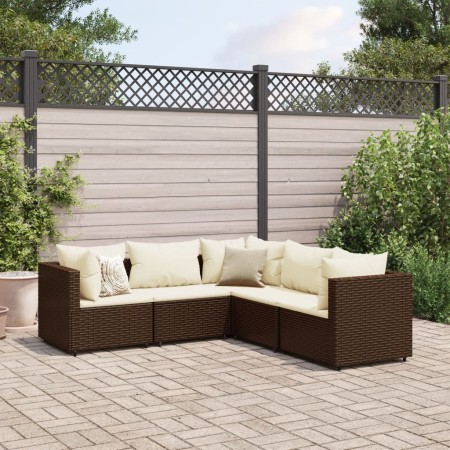 Set muebles de jardín 5 piezas y cojines ratán sintético marrón de , Conjuntos de jardín - Ref: Foro24-3308121, Precio: 416,8...