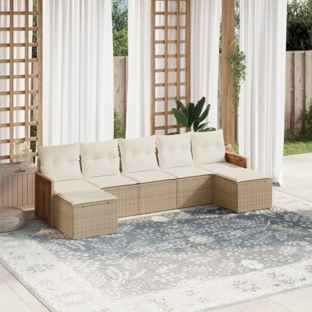 Set sofás de jardín 7 piezas y cojines ratán sintético beige en Conjuntos de jardín | Comprar online en Foru.es