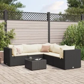 Set muebles de jardín 6 piezas y cojines ratán sintético negro de , Conjuntos de jardín - Ref: Foro24-3308128, Precio: 430,92...
