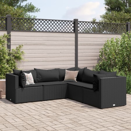 Set de muebles de jardín 5 pzas y cojines ratán sintético negro de , Conjuntos de jardín - Ref: Foro24-3308123, Precio: 411,2...