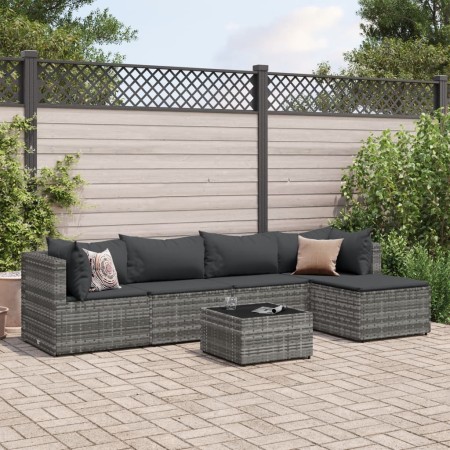 Set de muebles de jardín 6 pzas y cojines ratán sintético gris de , Conjuntos de jardín - Ref: Foro24-3308066, Precio: 377,88...