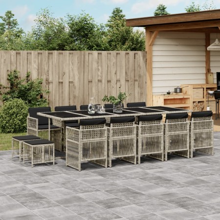 Set comedor jardín y cojines 15 pzas ratán sintético gris claro de , Conjuntos de jardín - Ref: Foro24-3210995, Precio: 838,5...