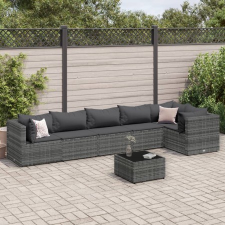Set de muebles de jardín 7 pzas y cojines ratán sintético gris de , Conjuntos de jardín - Ref: Foro24-3308114, Precio: 489,18...