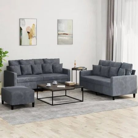 Dreiteiliges Sofaset mit dunkelgrauen Samtkissen. von , Sofas - Ref: Foro24-3201711, Preis: 453,86 €, Rabatt: %