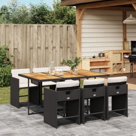 Set de comedor de jardín 7 pzas y cojines ratán sintético negro de , Conjuntos de jardín - Ref: Foro24-3211095, Precio: 458,8...
