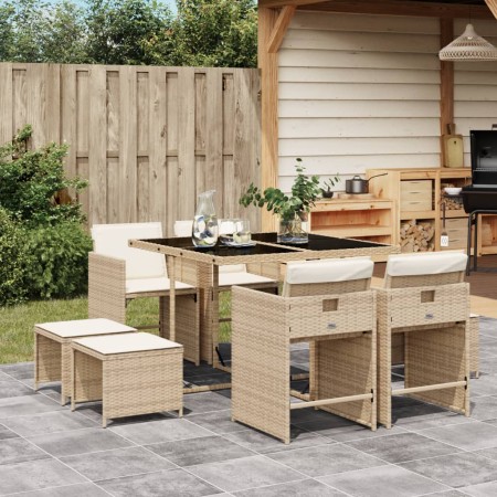 Set comedor de jardín 9 pzas con cojines ratán sintético beige de , Conjuntos de jardín - Ref: Foro24-3211138, Precio: 360,22...
