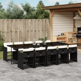 Set de comedor jardín 11 pzas con cojines ratán sintético negro de , Conjuntos de jardín - Ref: Foro24-3211110, Precio: 786,1...