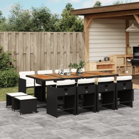 Set comedor de jardín con cojines 13 pzas ratán sintético negro de , Conjuntos de jardín - Ref: Foro24-3211167, Precio: 743,5...