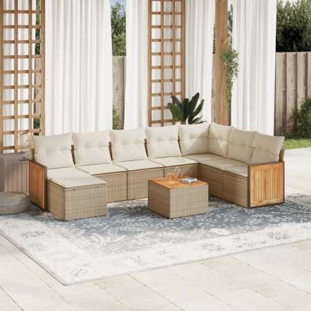 Set de sofás de jardín 9 pzas con cojines ratán sintético beige en Conjuntos de jardín | Comprar online en Foru.es