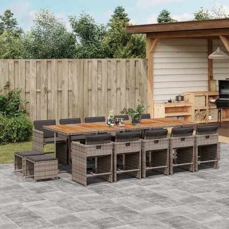 Set comedor de jardín con cojines 15 pzas ratán sintético gris de , Conjuntos de jardín - Ref: Foro24-3211178, Precio: 863,41...