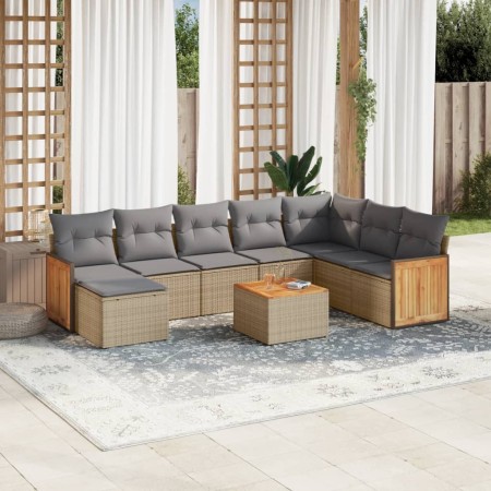 Set de sofás de jardín 9 pzas con cojines ratán sintético beige en Conjuntos de jardín | Comprar online en Foru.es