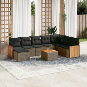 Set de muebles de jardín 9 pzas y cojines ratán sintético gris en Conjuntos de jardín | Comprar online en Foru.es