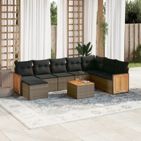 Set de muebles de jardín 9 pzas y cojines ratán sintético gris en Conjuntos de jardín | Comprar online en Foru.es