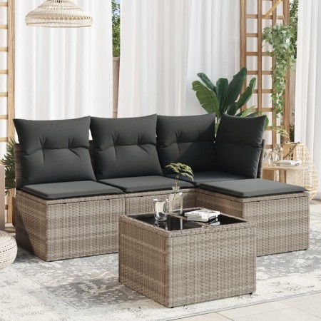 Set de sofás jardín y cojines 5 pzas ratán sintético gris claro de , Conjuntos de jardín - Ref: Foro24-3217512, Precio: 290,0...