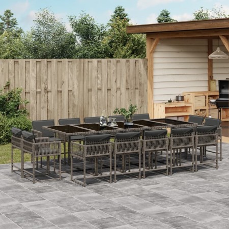Set comedor de jardín con cojines 15 pzas ratán sintético gris de , Conjuntos de jardín - Ref: Foro24-3211592, Precio: 853,29...