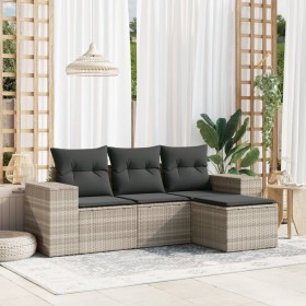 Set de sofás de jardín 4 pzas y cojines ratán sintético gris de , Conjuntos de jardín - Ref: Foro24-3254809, Precio: 281,28 €...