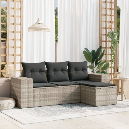 Set de sofás de jardín 4 pzas y cojines ratán sintético gris de , Conjuntos de jardín - Ref: Foro24-3254809, Precio: 281,28 €...