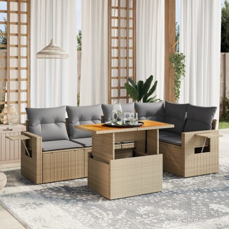 Juego de sofás jardín con cojines 6 pzas ratán sintético beige de , Conjuntos de jardín - Ref: Foro24-3271745, Precio: 428,21...